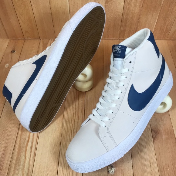Nike SB Zoom Blazer Mid White Blue Skate Shoes - Picture 1 of 5